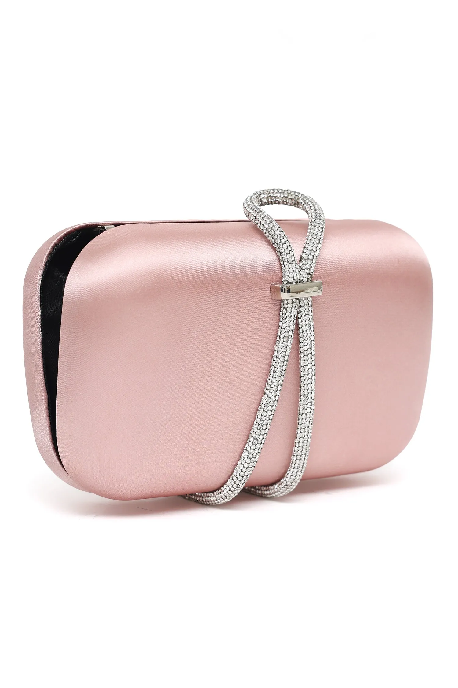 SATIN CRYSTAL LOOP CLUTCH-CHAMPAGNE