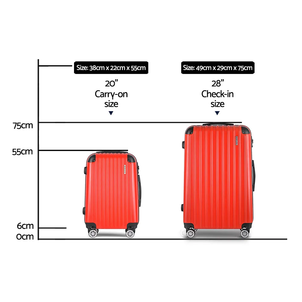 Set of 2 Luggage Trolley Suitcase Sets Travel TSA Hard Case Red