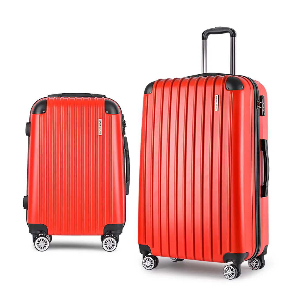 Set of 2 Luggage Trolley Suitcase Sets Travel TSA Hard Case Red