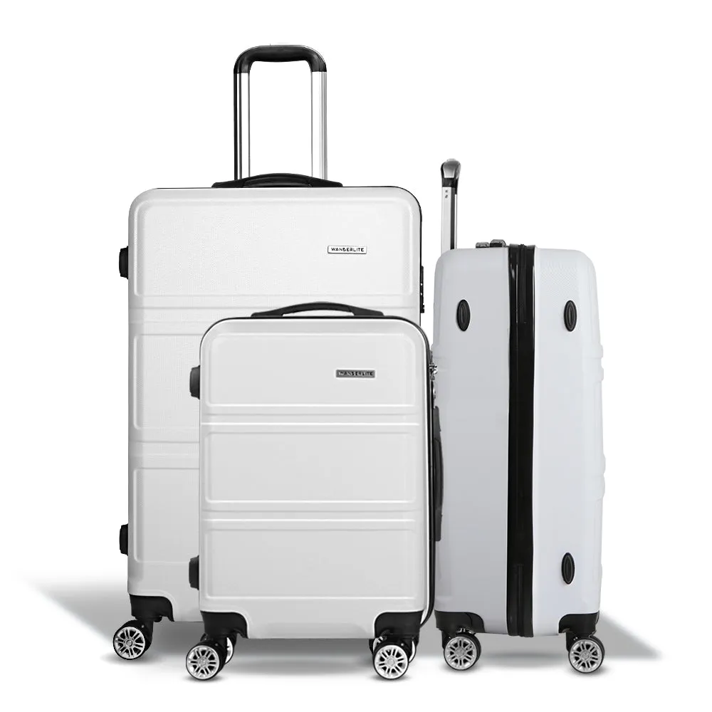 Set of 3 Luggage Trolley Set Suitcase Travel TSA Hard Case White