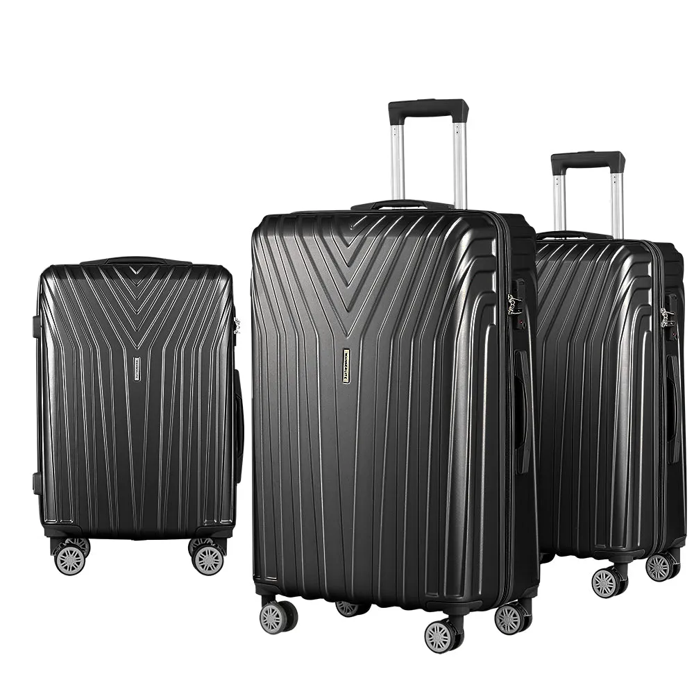 Set of 3 Luggage Trolley Suitcase Sets Travel TSA Hard Case Black