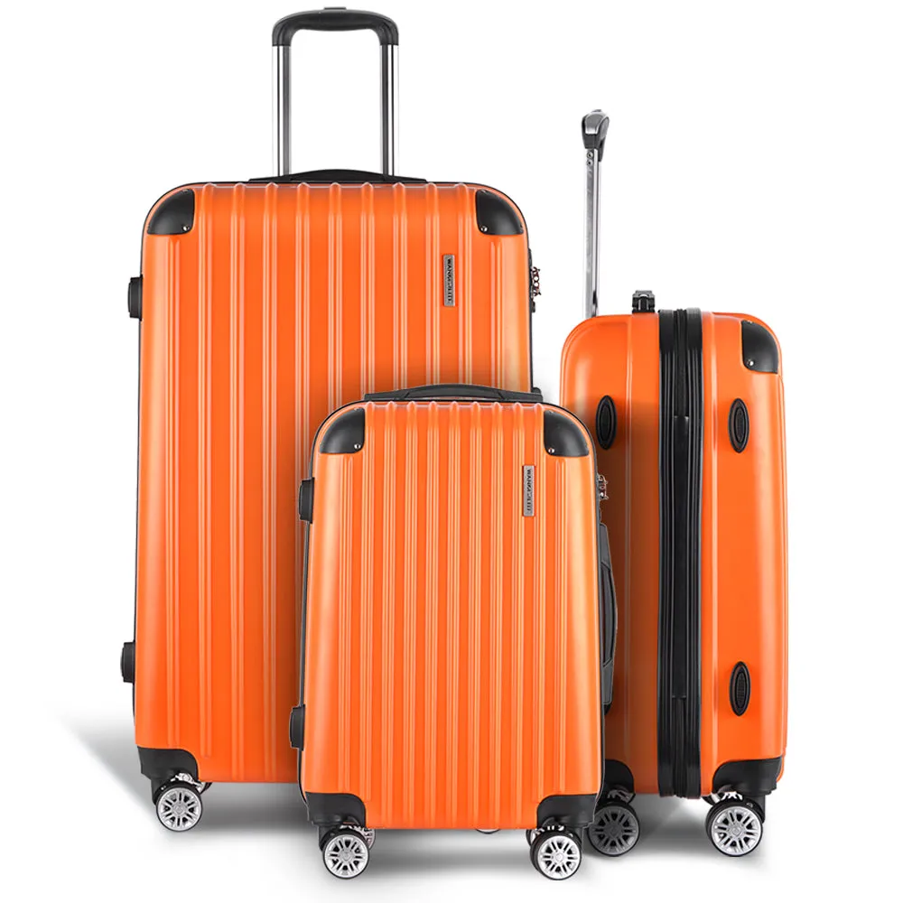 Set of 3 Suitcase Hardcase 20" 24" 28" Carry On Trolley Travel Orange