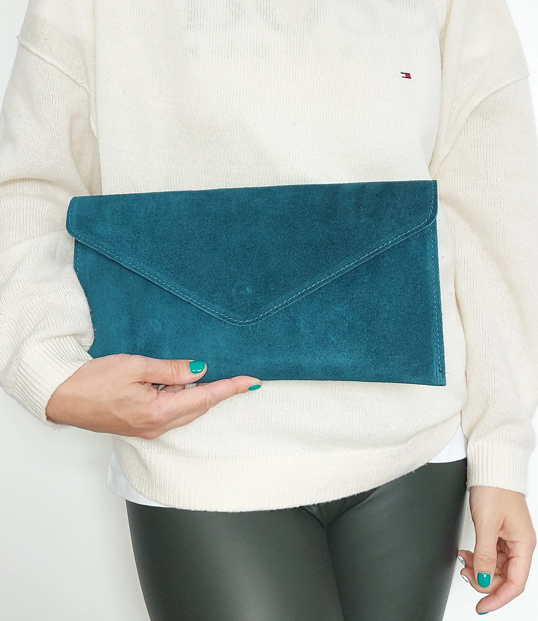 Teal Green Blue Envelope Clutch Bag