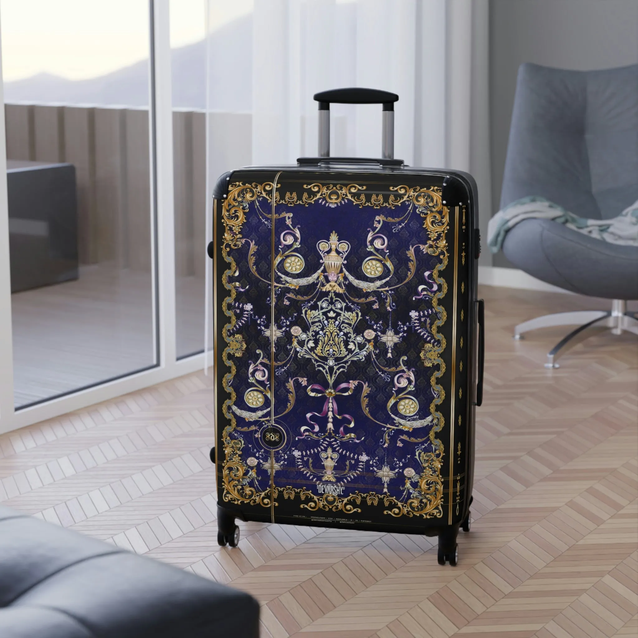 Valencia Baroque Suitcase Carry-on Suitcase Blue Travel Luggage Hard Shell Suitcase in 3 Sizes | XTQ1004A