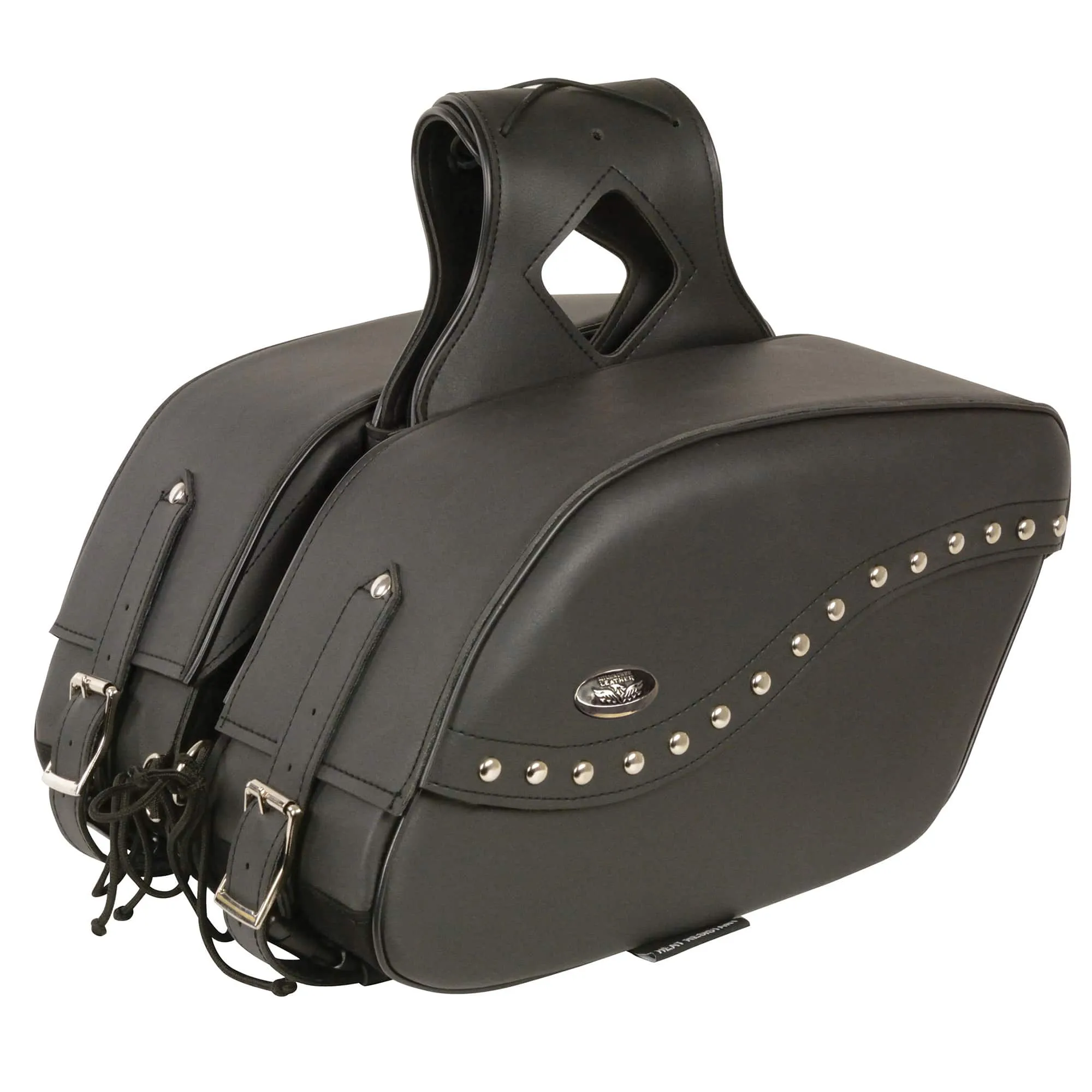 Zip-Off PVC Studded Velcro Close Throw Over Saddle Bag (16X10X6X20)